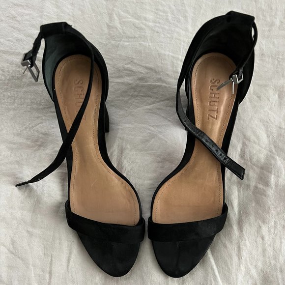 SCHUTZ Jenny Lee Suede Block-Heel Sandals in Black - Picture 3 of 3